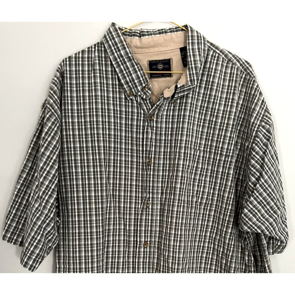 Wrangler Shirt Mens 2XL Green Gray Plaid Short Sleeve Button Down Cotton Casual